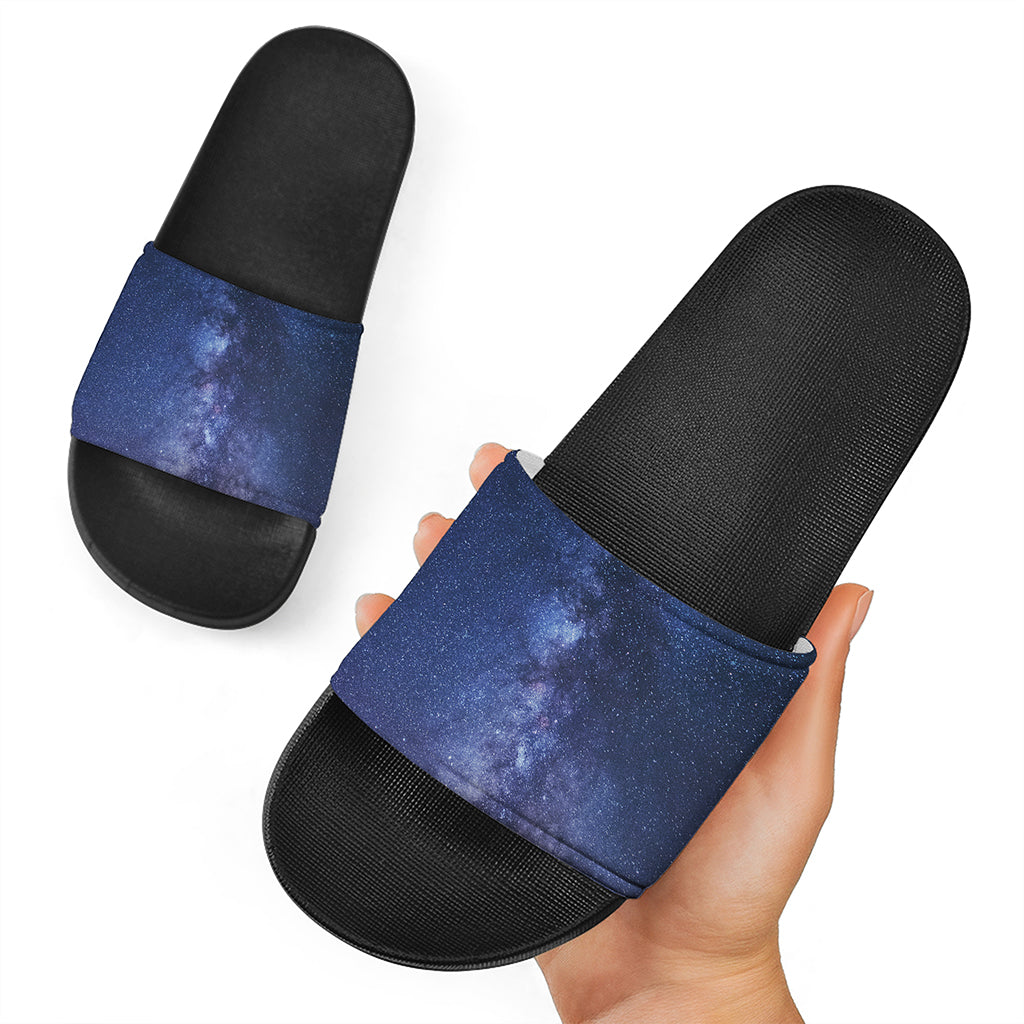 Stars Night Milky Way Print Black Slide Sandals