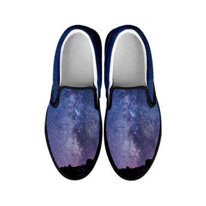 Stars Night Milky Way Print Black Slip On Shoes