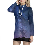 Stars Night Milky Way Print Hoodie Dress