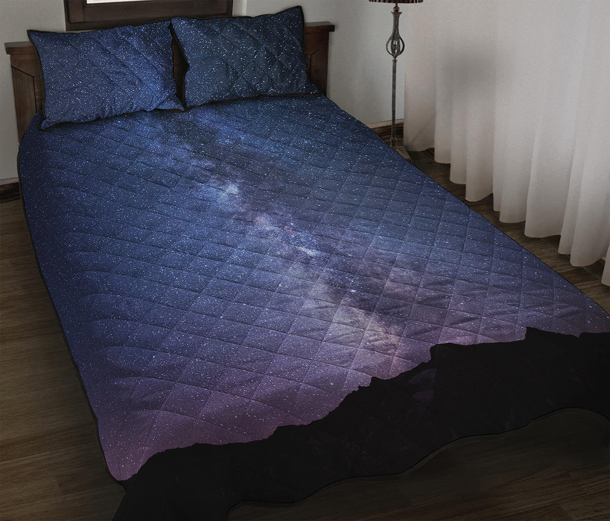 Stars Night Milky Way Print Quilt Bed Set