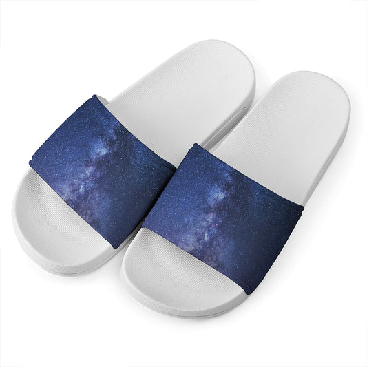 Stars Night Milky Way Print White Slide Sandals