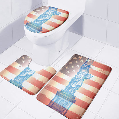 Statue of Liberty USA Flag Print 3 Piece Bath Mat Set