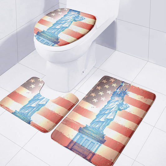 Statue of Liberty USA Flag Print 3 Piece Bath Mat Set