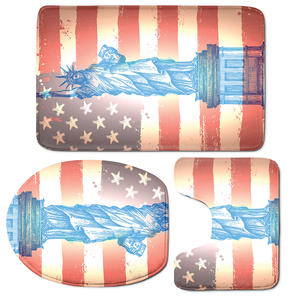 Statue of Liberty USA Flag Print 3 Piece Bath Mat Set