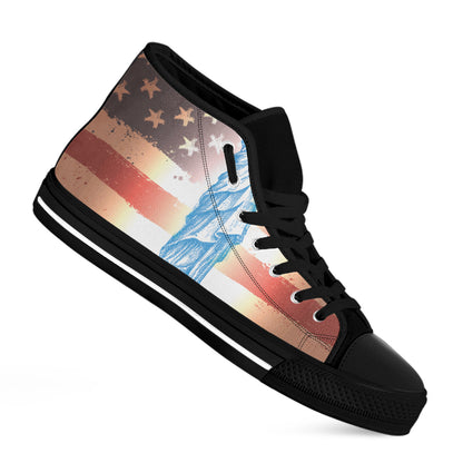 Statue of Liberty USA Flag Print Black High Top Shoes