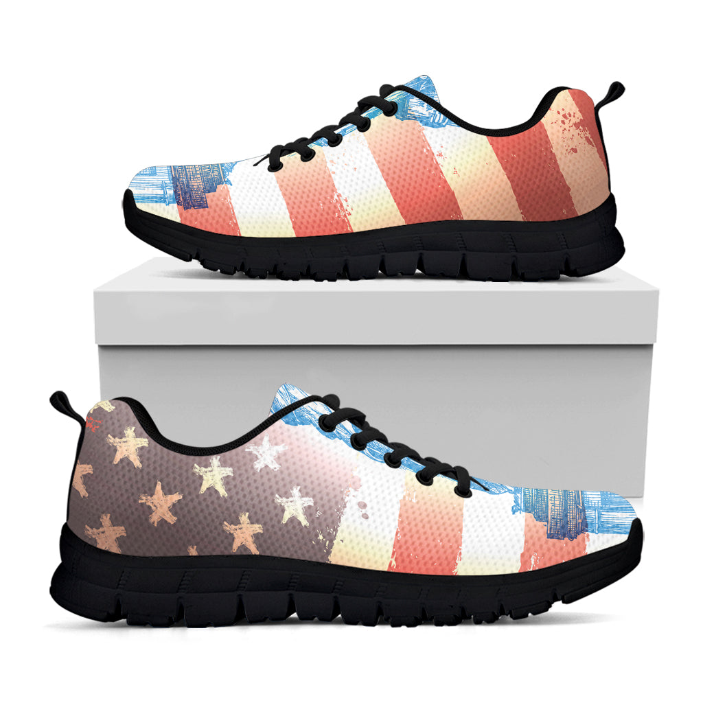 Statue of Liberty USA Flag Print Black Sneakers