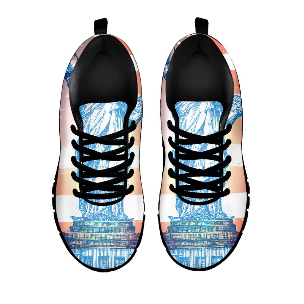 Statue of Liberty USA Flag Print Black Sneakers