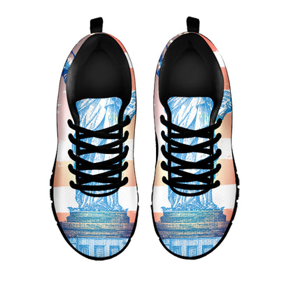 Statue of Liberty USA Flag Print Black Sneakers
