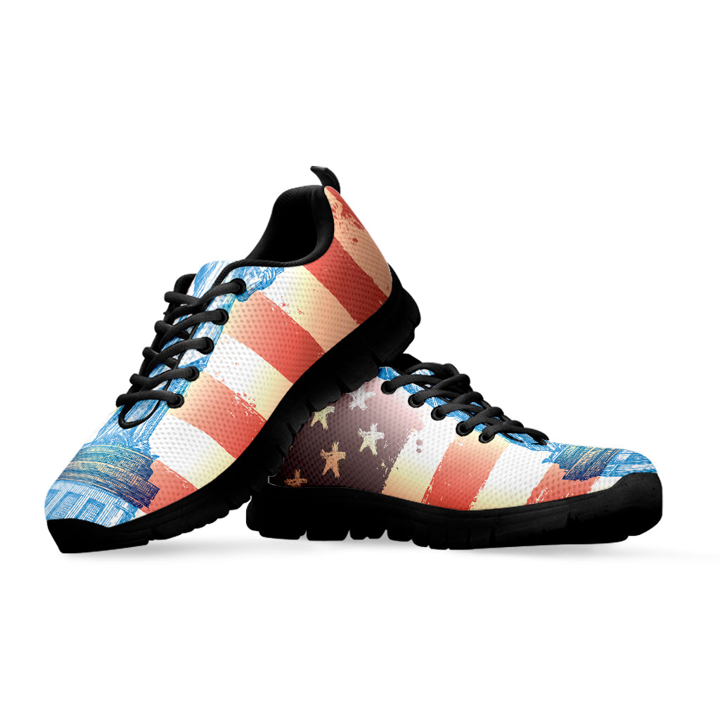 Statue of Liberty USA Flag Print Black Sneakers