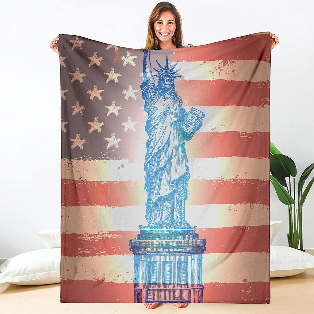 Statue of Liberty USA Flag Print Blanket