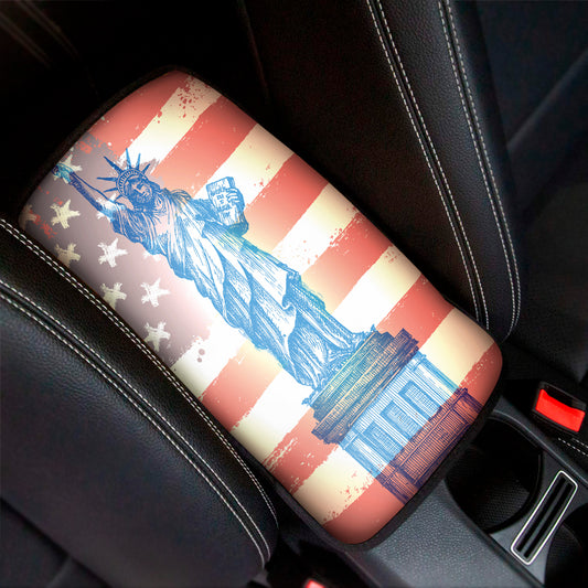Statue of Liberty USA Flag Print Car Center Console Cover