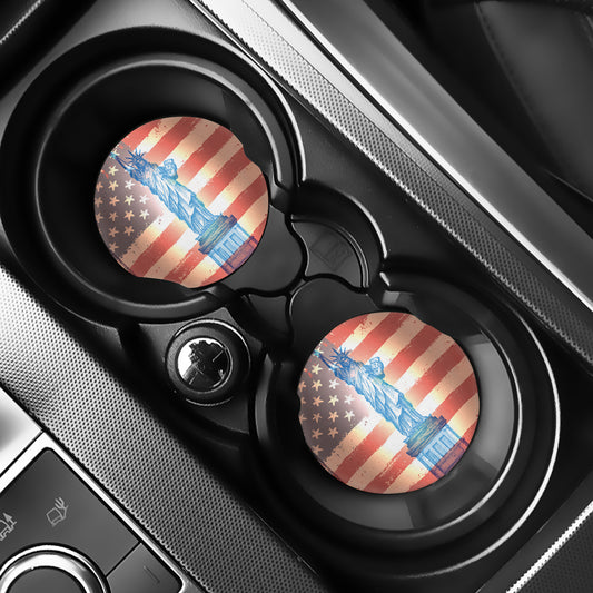 Statue of Liberty USA Flag Print Car Coasters