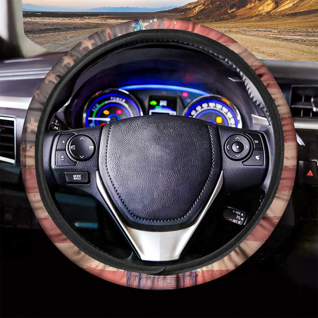 Statue of Liberty USA Flag Print Car Steering Wheel Cover