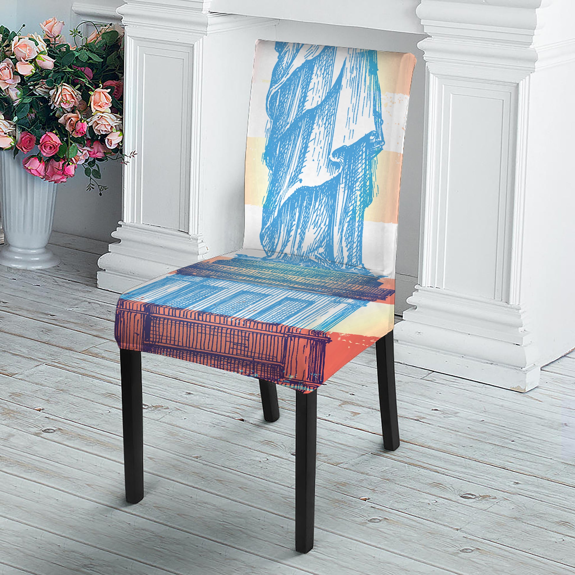 Statue of Liberty USA Flag Print Dining Chair Slipcover
