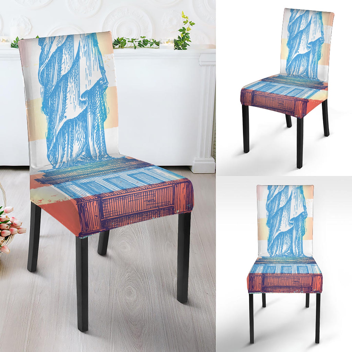 Statue of Liberty USA Flag Print Dining Chair Slipcover