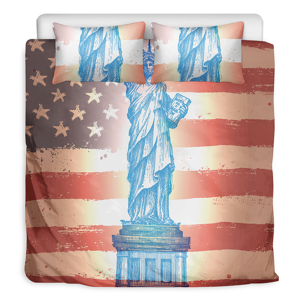 Statue of Liberty USA Flag Print Duvet Cover Bedding Set