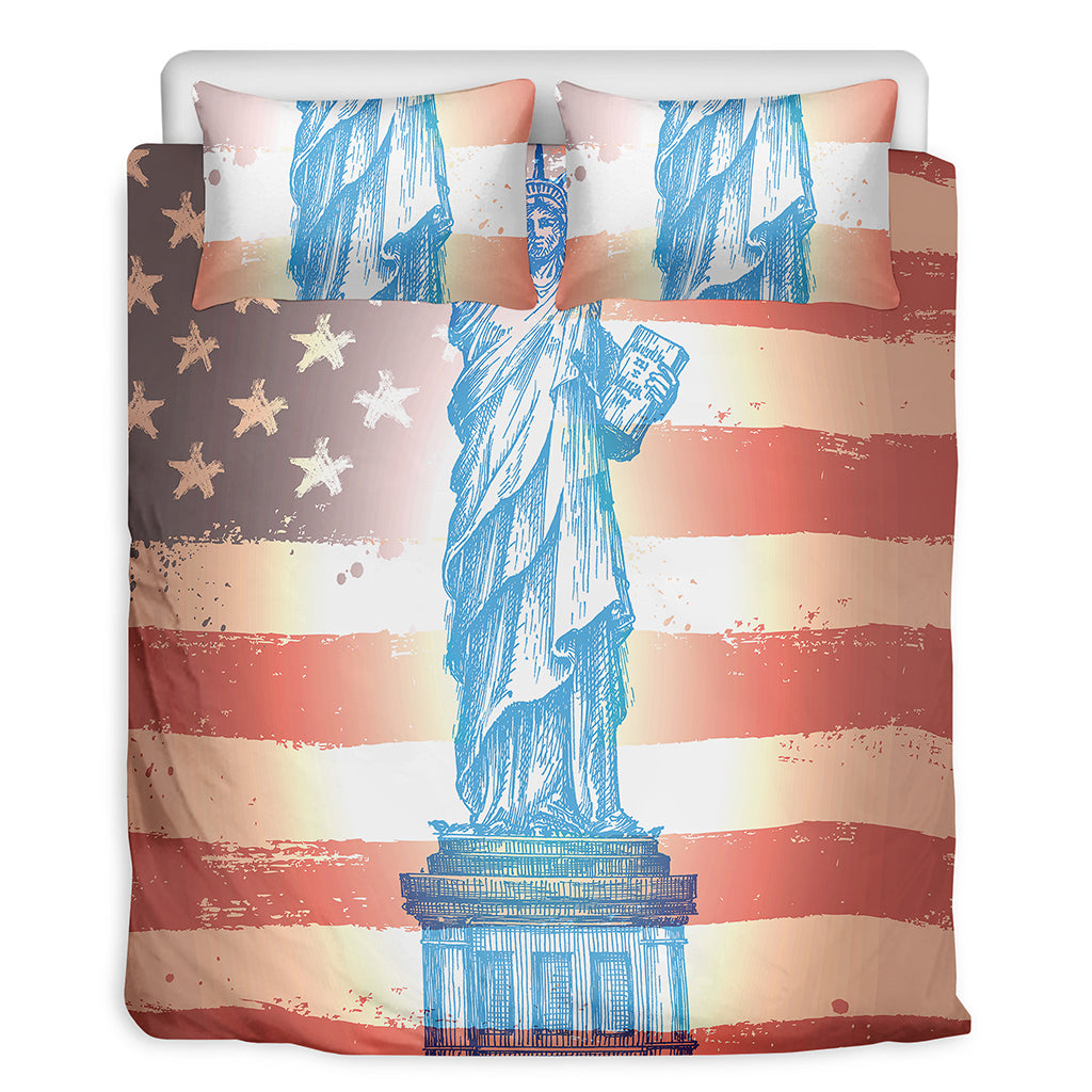 Statue of Liberty USA Flag Print Duvet Cover Bedding Set