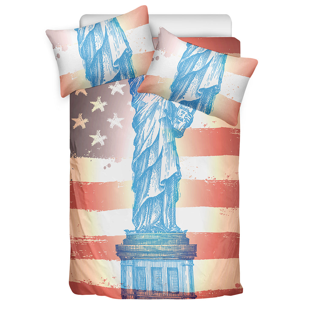 Statue of Liberty USA Flag Print Duvet Cover Bedding Set