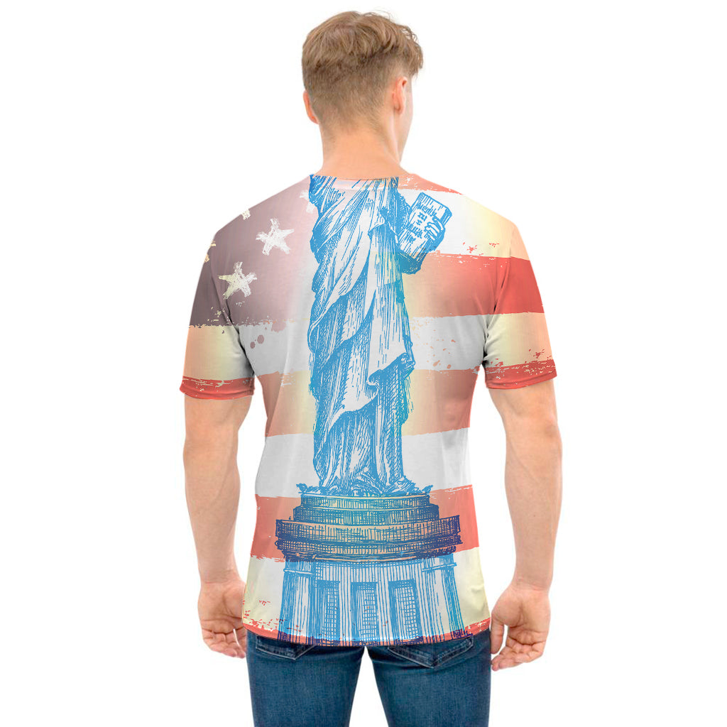 Statue of Liberty USA Flag Print Men's T-Shirt