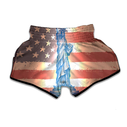 Statue of Liberty USA Flag Print Muay Thai Boxing Shorts