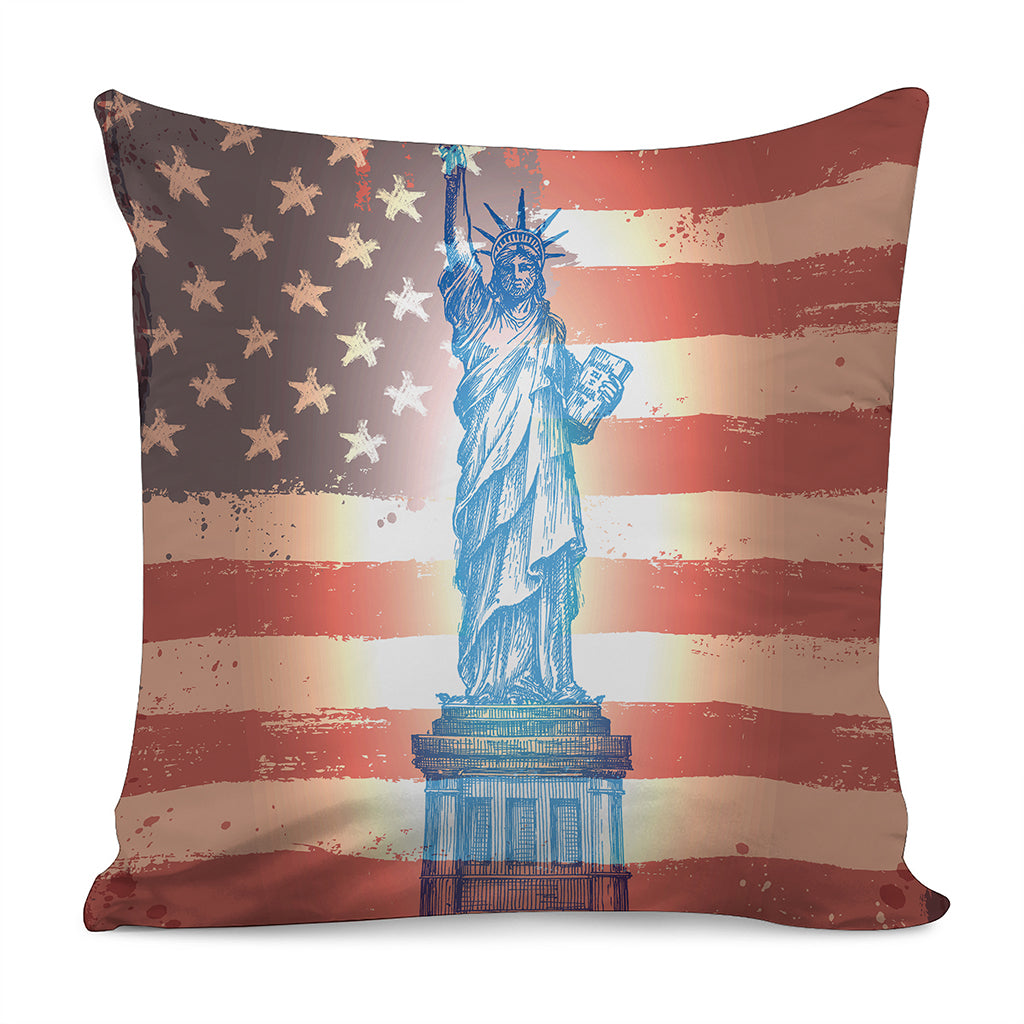 Statue of Liberty USA Flag Print Pillow Cover