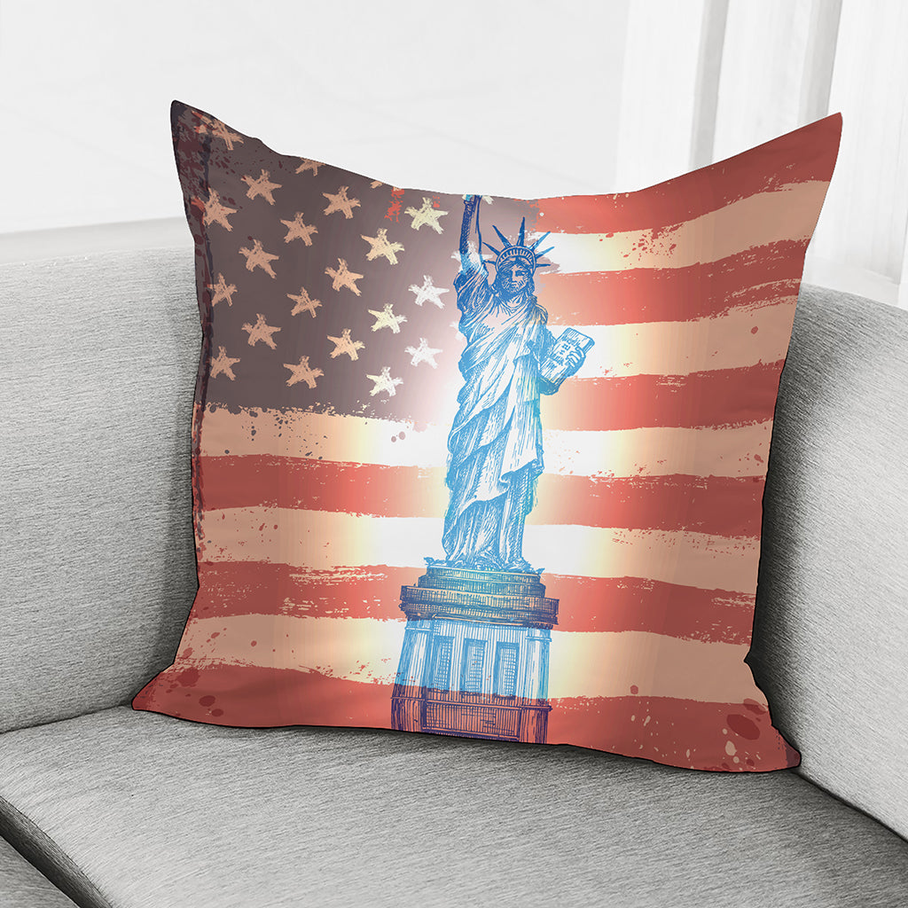 Statue of Liberty USA Flag Print Pillow Cover