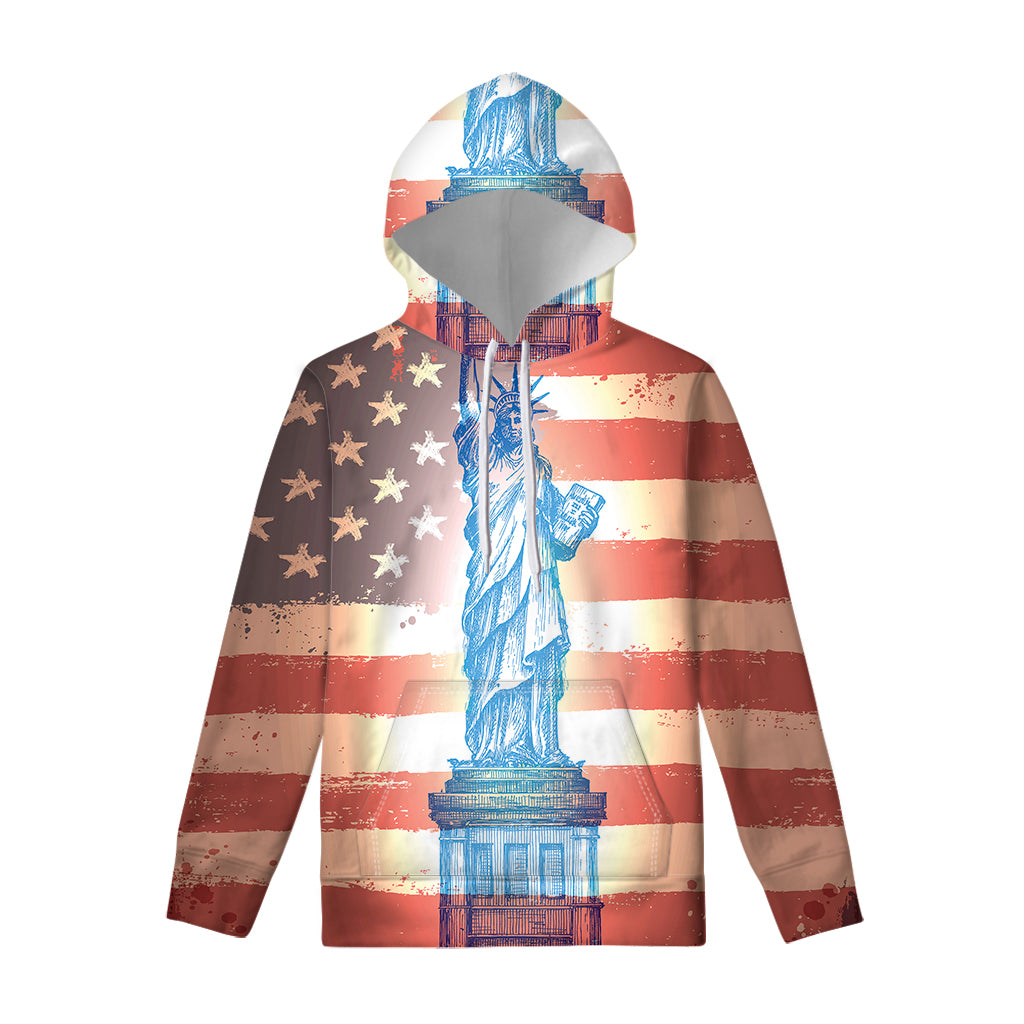 Statue of Liberty USA Flag Print Pullover Hoodie