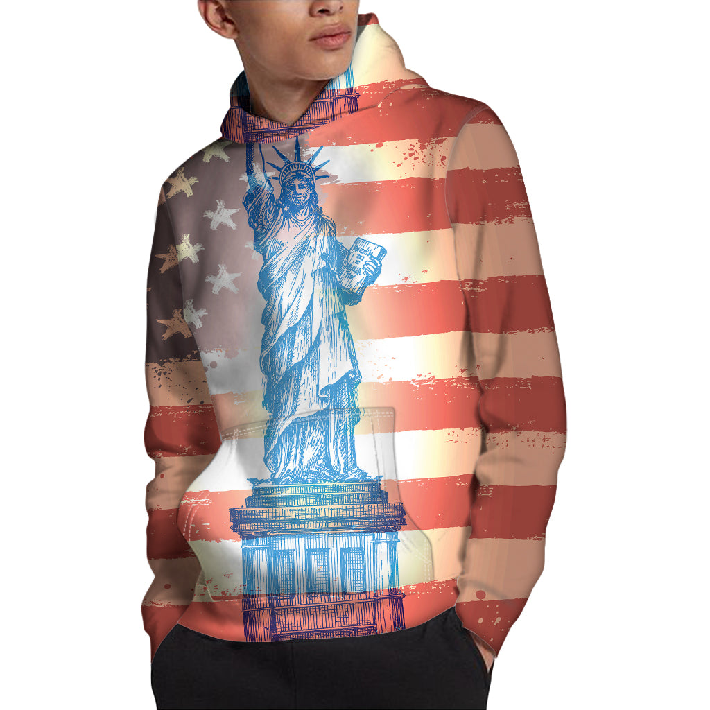 Statue of Liberty USA Flag Print Pullover Hoodie