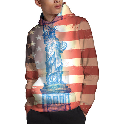 Statue of Liberty USA Flag Print Pullover Hoodie