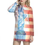 Statue of Liberty USA Flag Print Pullover Hoodie Dress