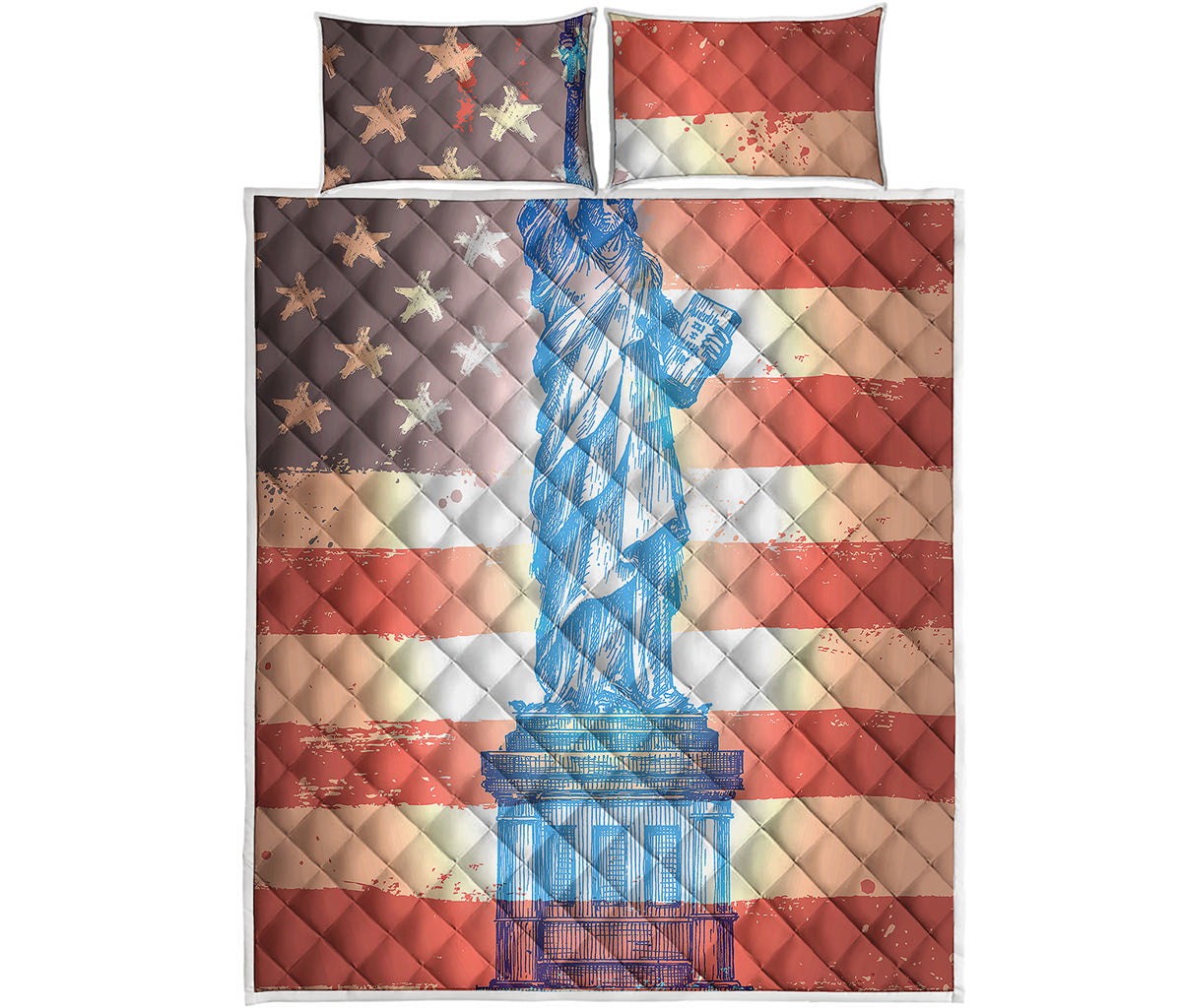 Statue of Liberty USA Flag Print Quilt Bed Set