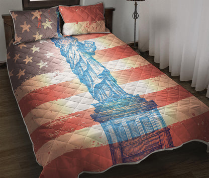 Statue of Liberty USA Flag Print Quilt Bed Set