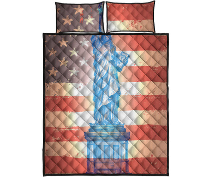 Statue of Liberty USA Flag Print Quilt Bed Set