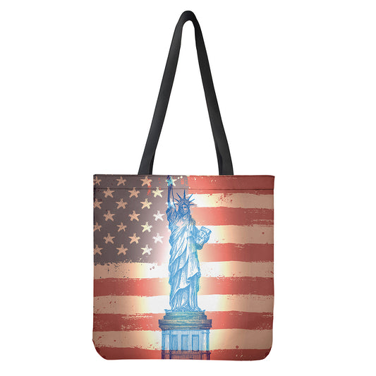 Statue of Liberty USA Flag Print Tote Bag