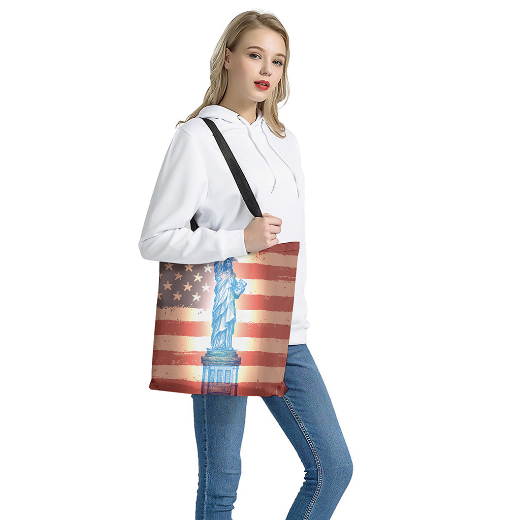 Statue of Liberty USA Flag Print Tote Bag