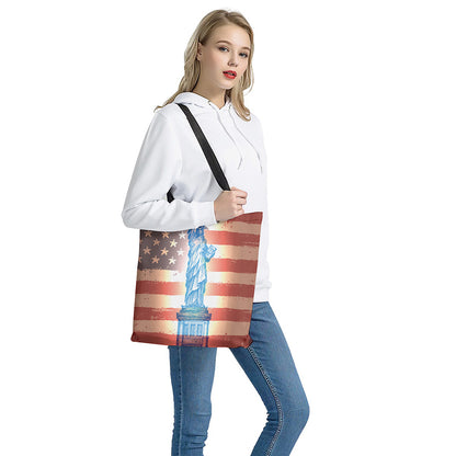 Statue of Liberty USA Flag Print Tote Bag