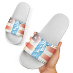 Statue of Liberty USA Flag Print White Slide Sandals