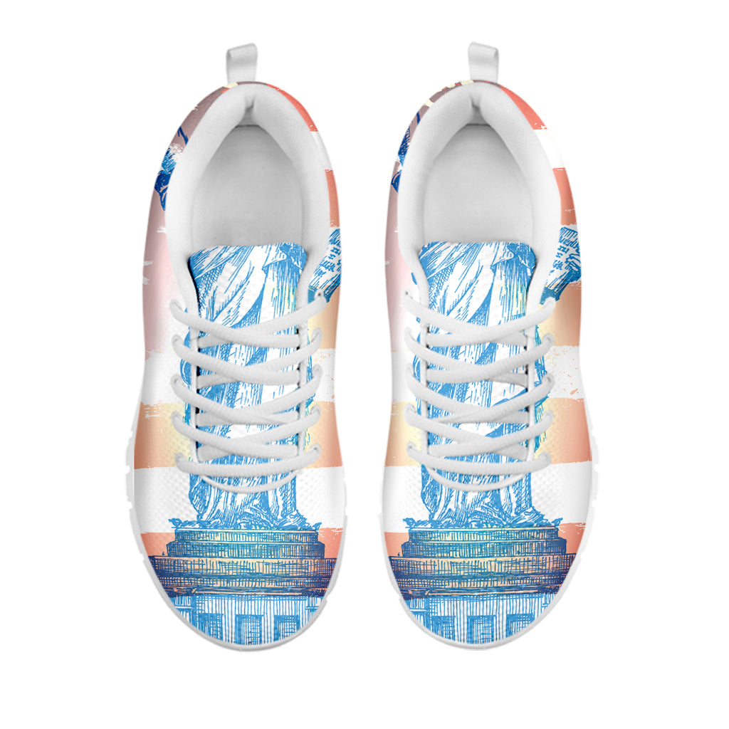 Statue of Liberty USA Flag Print White Sneakers