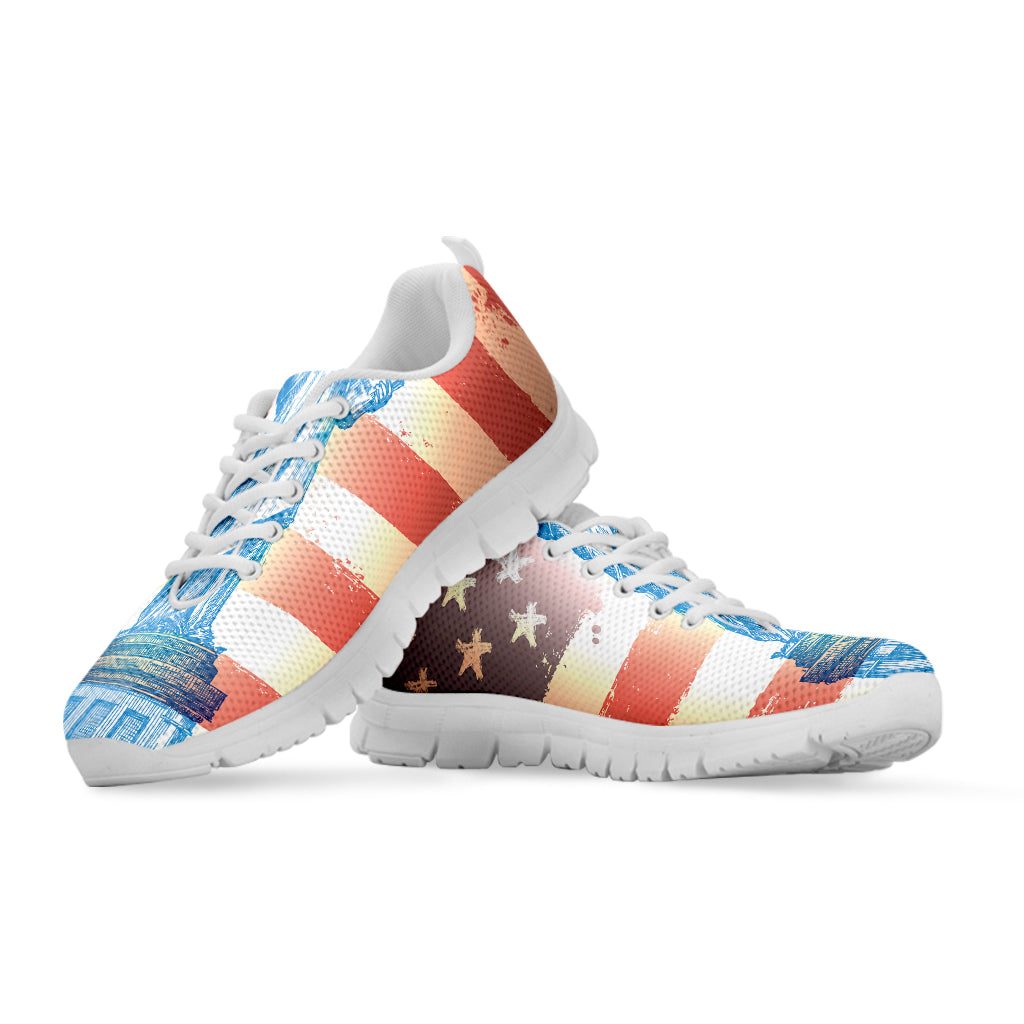 Statue of Liberty USA Flag Print White Sneakers
