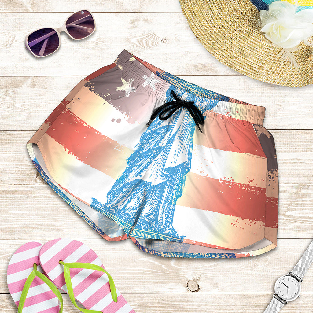 Statue of Liberty USA Flag Print Women's Shorts