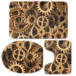 Steampunk Brass Cogs And Gears Print 3 Piece Bath Mat Set