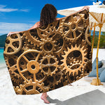 Steampunk Brass Cogs And Gears Print Beach Sarong Wrap