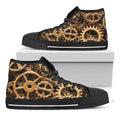 Steampunk Brass Cogs And Gears Print Black High Top Sneakers