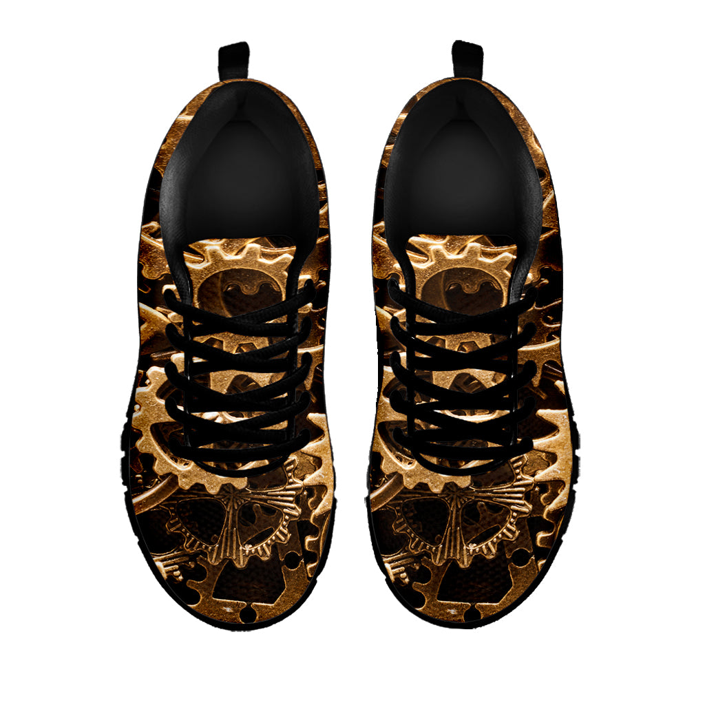 Steampunk Brass Cogs And Gears Print Black Sneakers