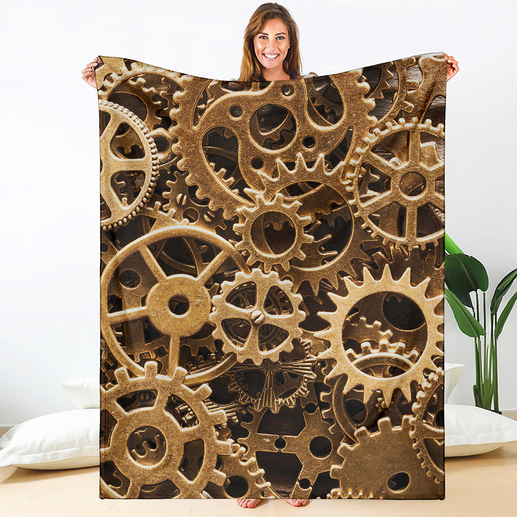 Steampunk Brass Cogs And Gears Print Blanket