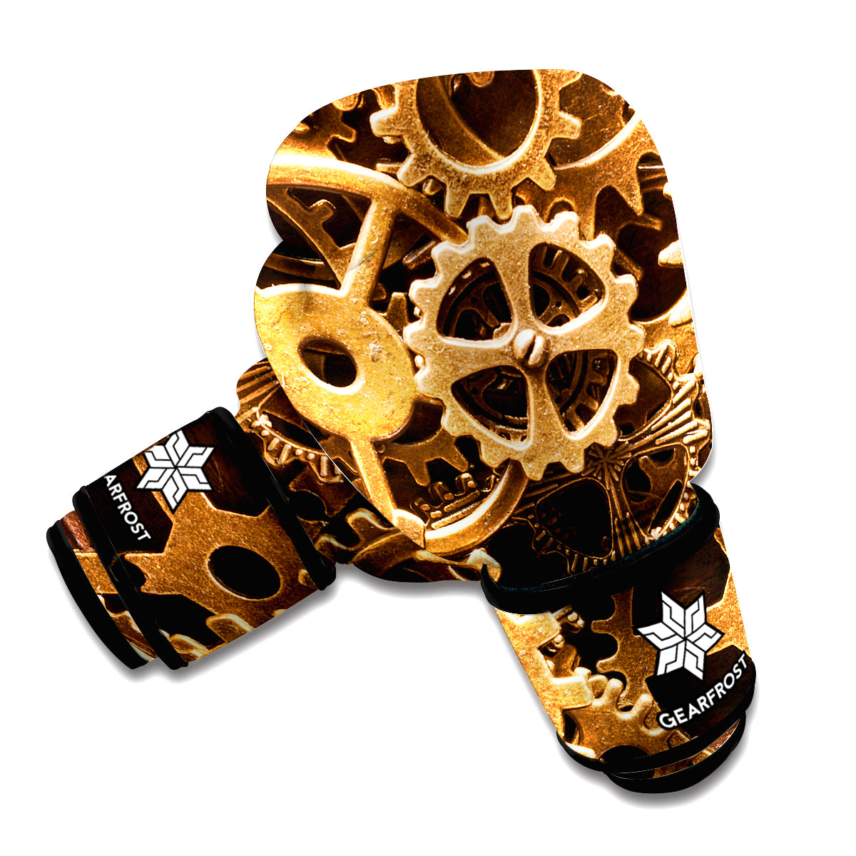 Steampunk Brass Cogs And Gears Print Boxing Gloves