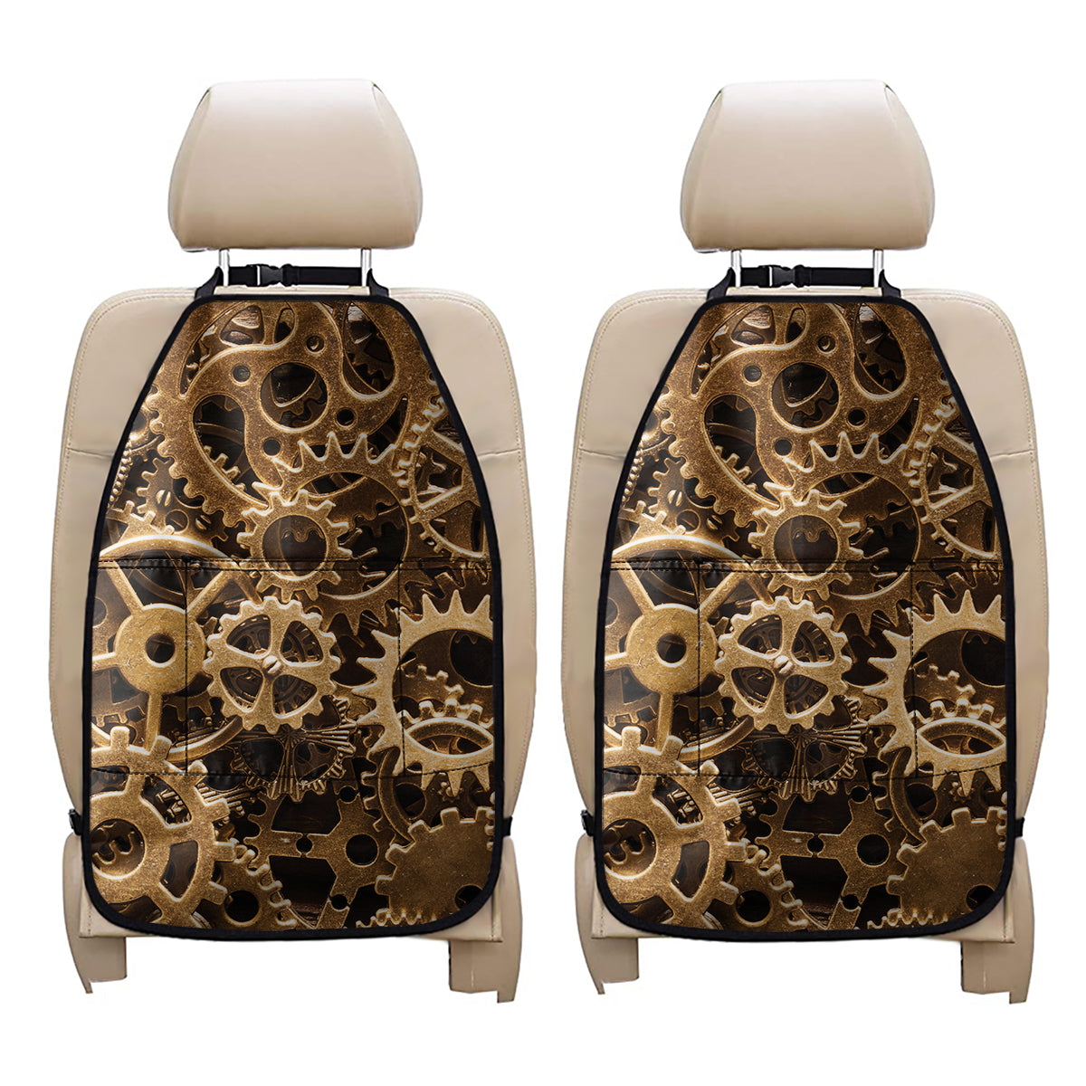 Steampunk Brass Cogs And Gears Print Car Seat Organizers