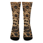 Steampunk Brass Cogs And Gears Print Crew Socks
