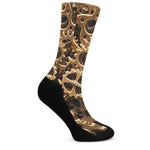 Steampunk Brass Cogs And Gears Print Crew Socks