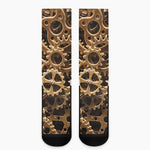 Steampunk Brass Cogs And Gears Print Crew Socks